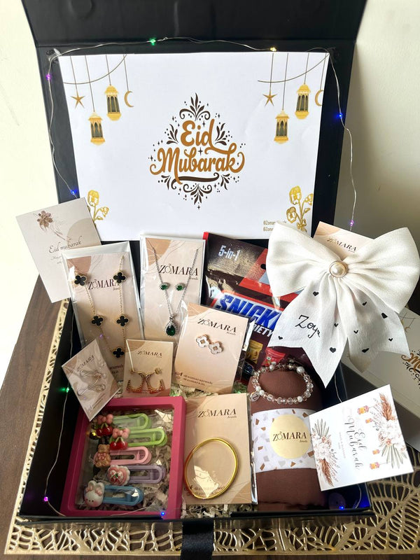 Premium Eid gift set contents - necklace earrings bracelet hijab