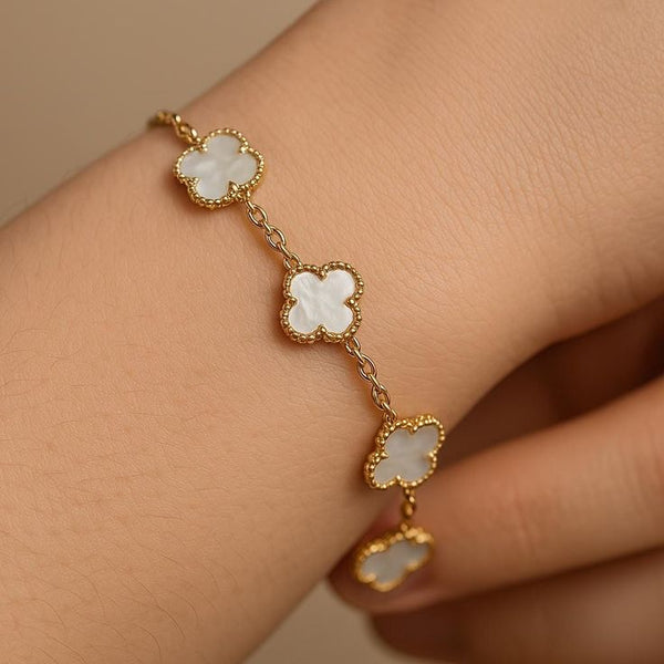 White clover bracelet for women elegant enamel design