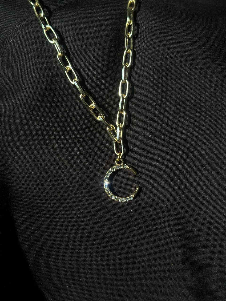 Personalised gold C letter necklace on paperclip chain