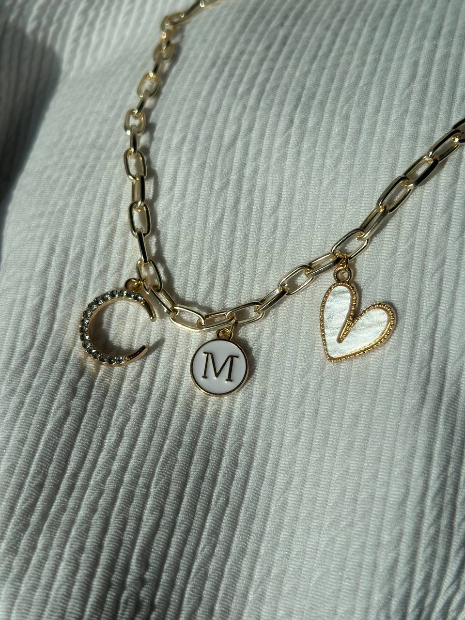 Personalised gold paperclip chain necklace with initial charm