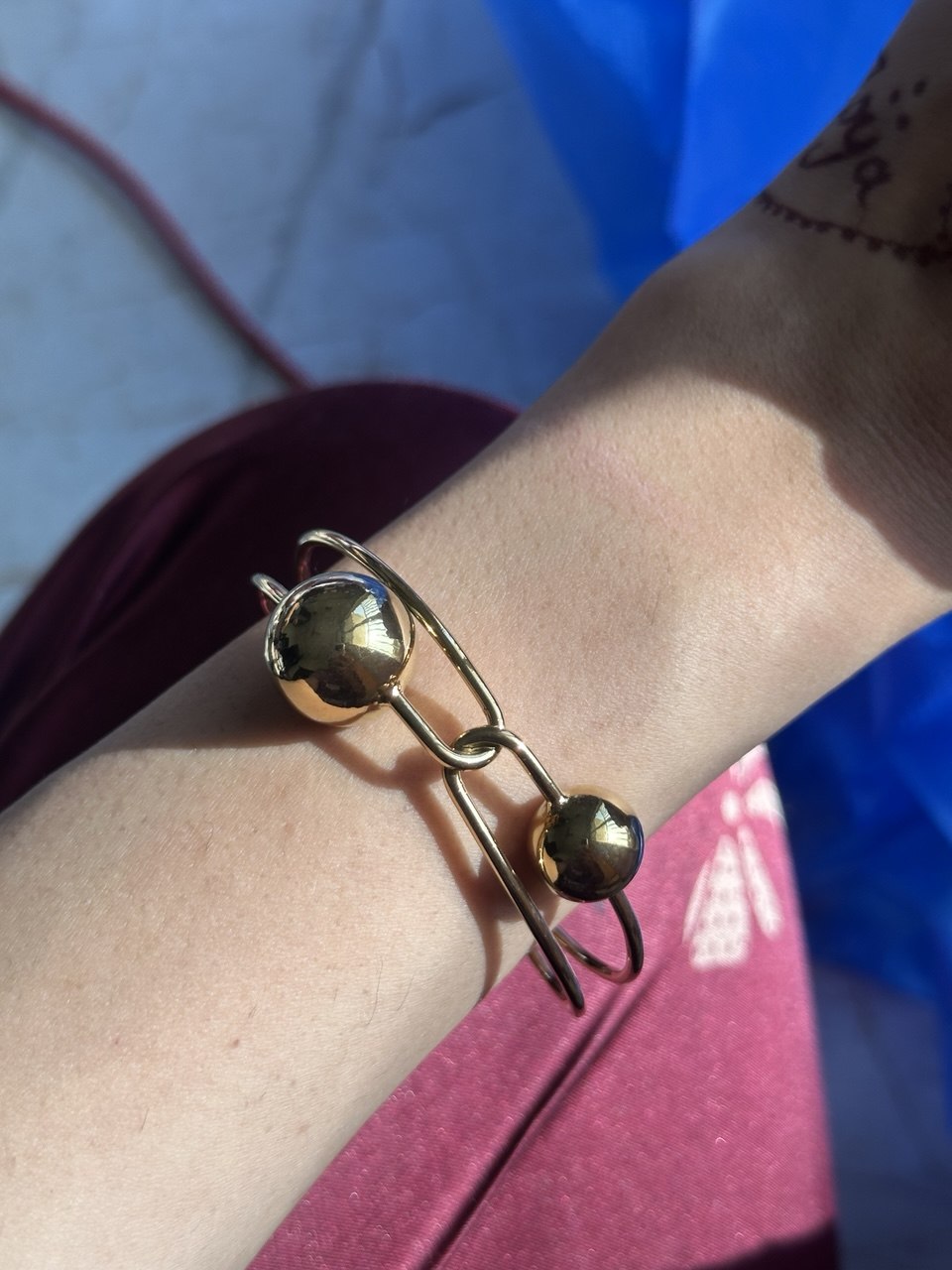 Gold Double Ball Cuff Bracelet