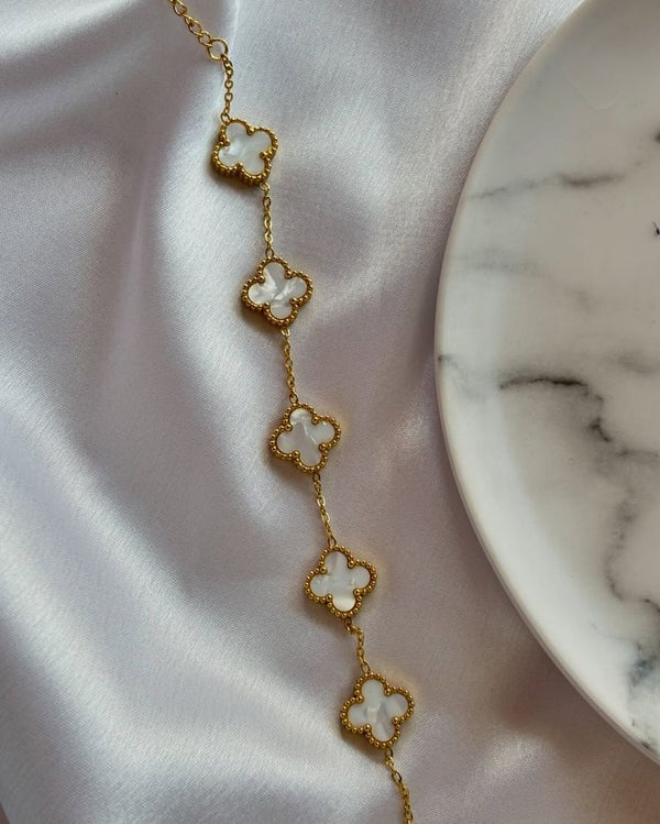 White clover bracelet for women elegant enamel design