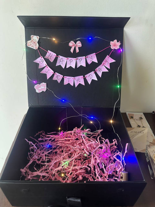 Black gift box with LED light for jewellery presentation