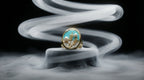 Teal Enamel Oval Wildflower Pearl Cocktail Ring