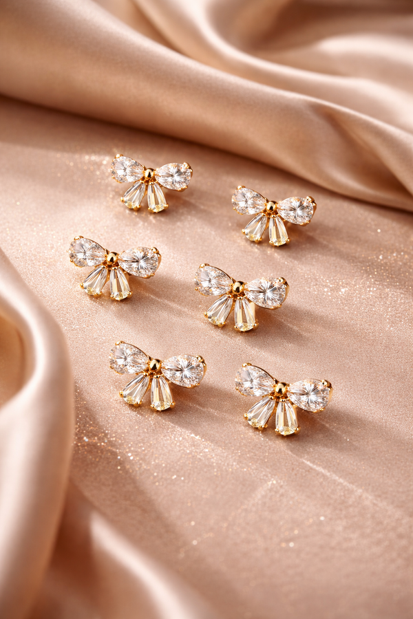 Royal sparkle bow stud earrings for women with crystals