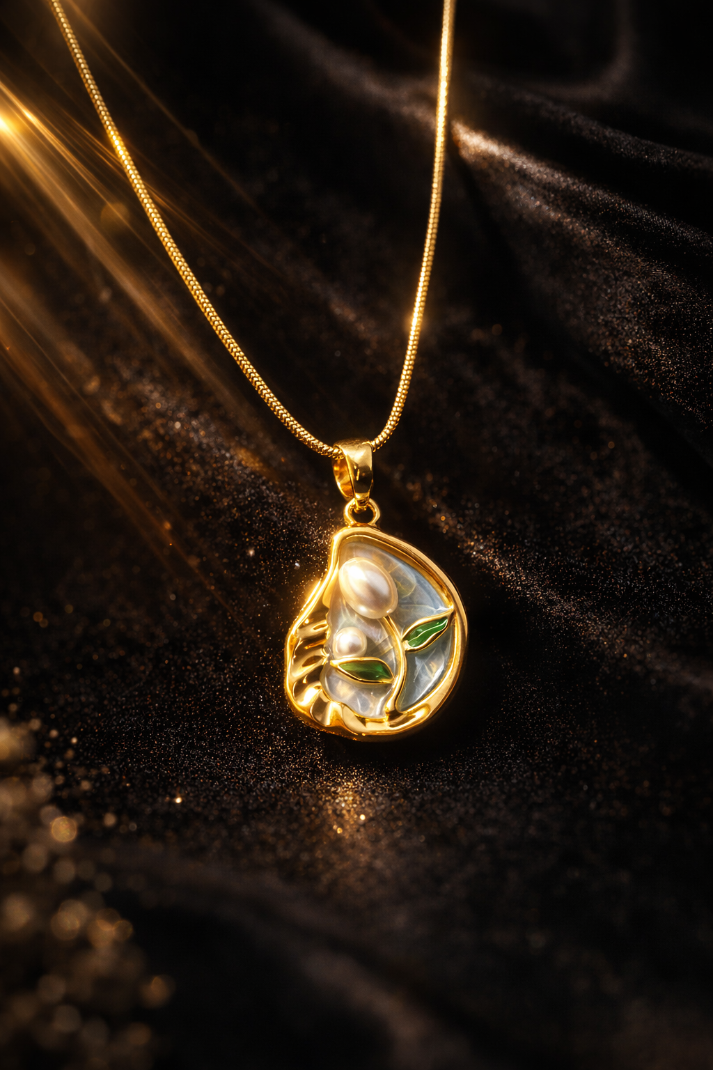 Gold White Lotus Pendant Necklace