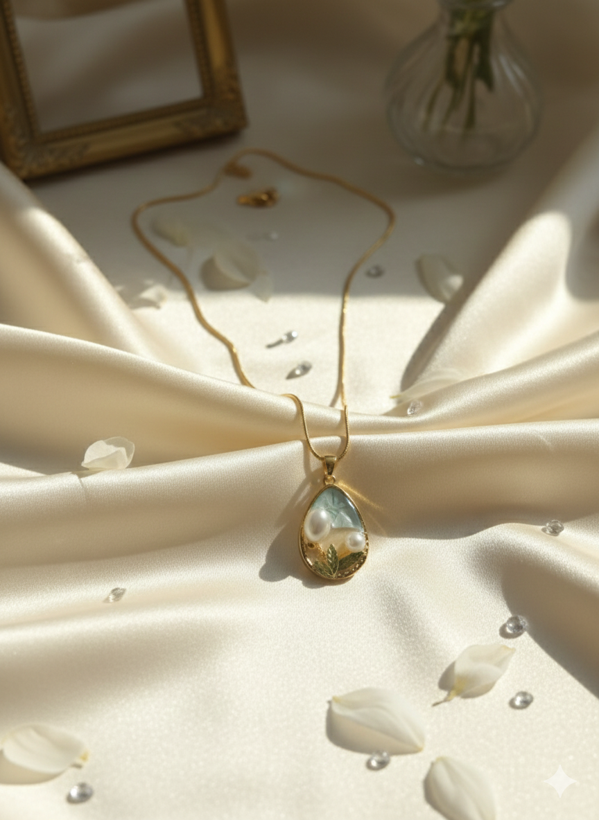 Sea Pearl Leaves Pendant Necklace