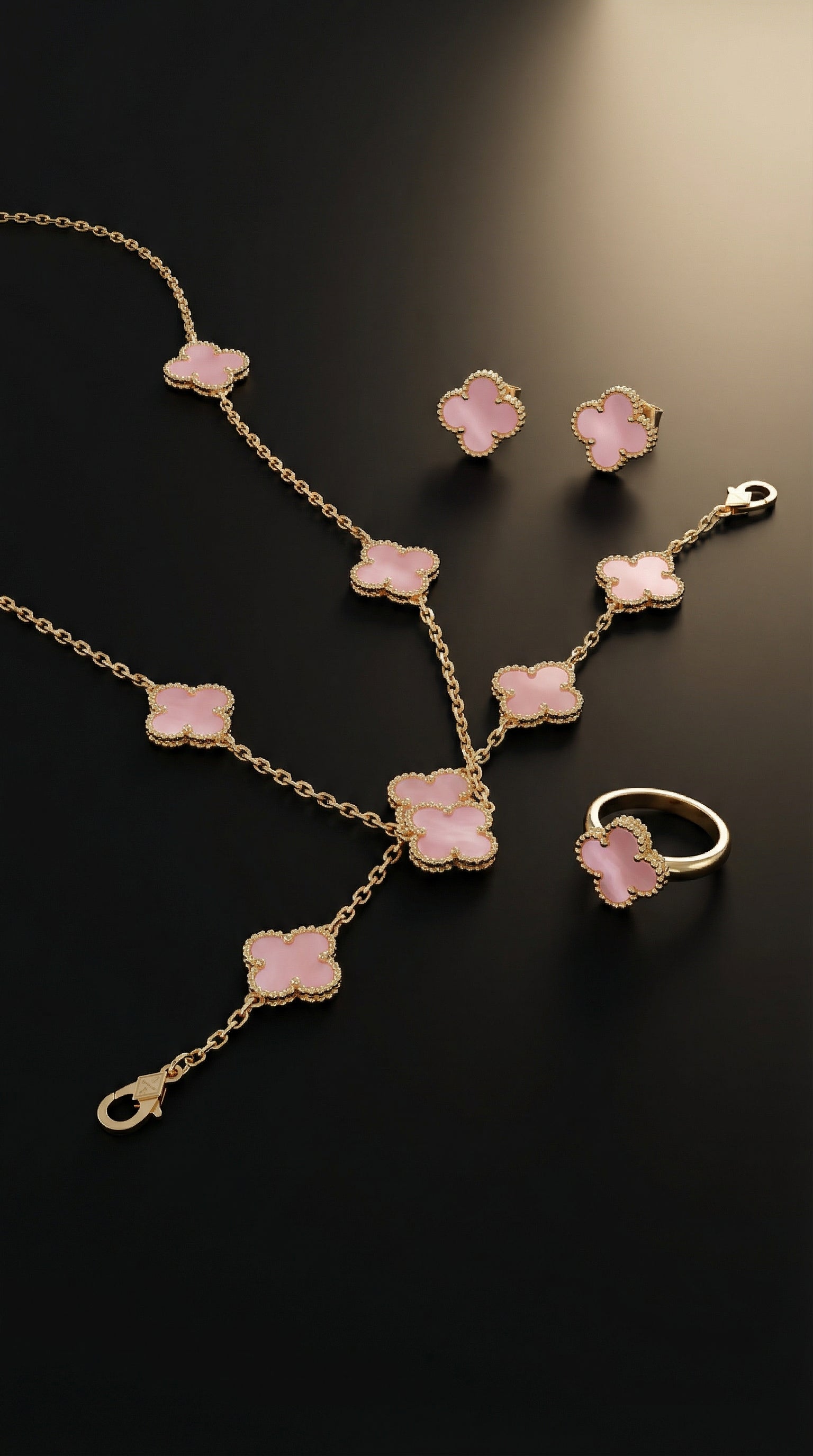 Elegant clover jewellery set for women baby pink 4 pieces