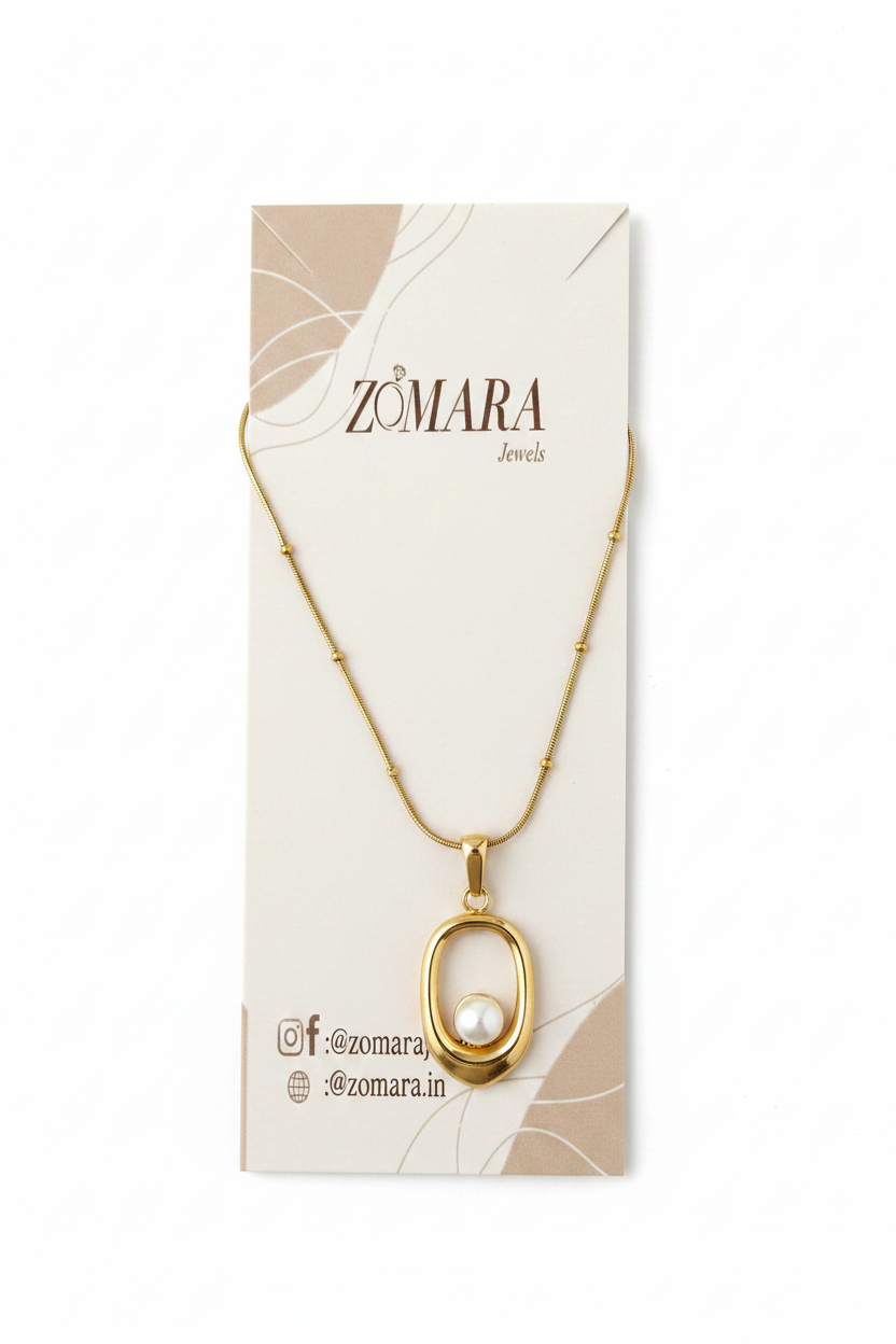 Gold Pearl Oval Pendant Necklace