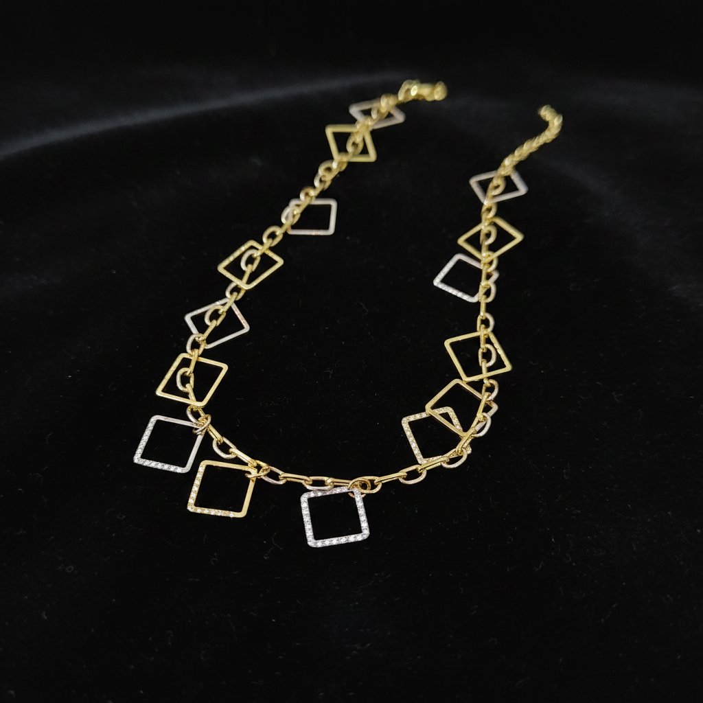 Gold Geometric Square Link Chain Necklace