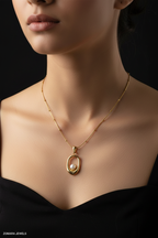 Gold Pearl Oval Pendant Necklace