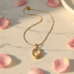 Gold Pearl Oval Pendant Necklace