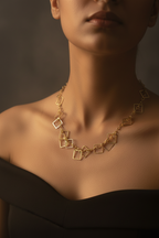 Gold Geometric Square Link Chain Necklace