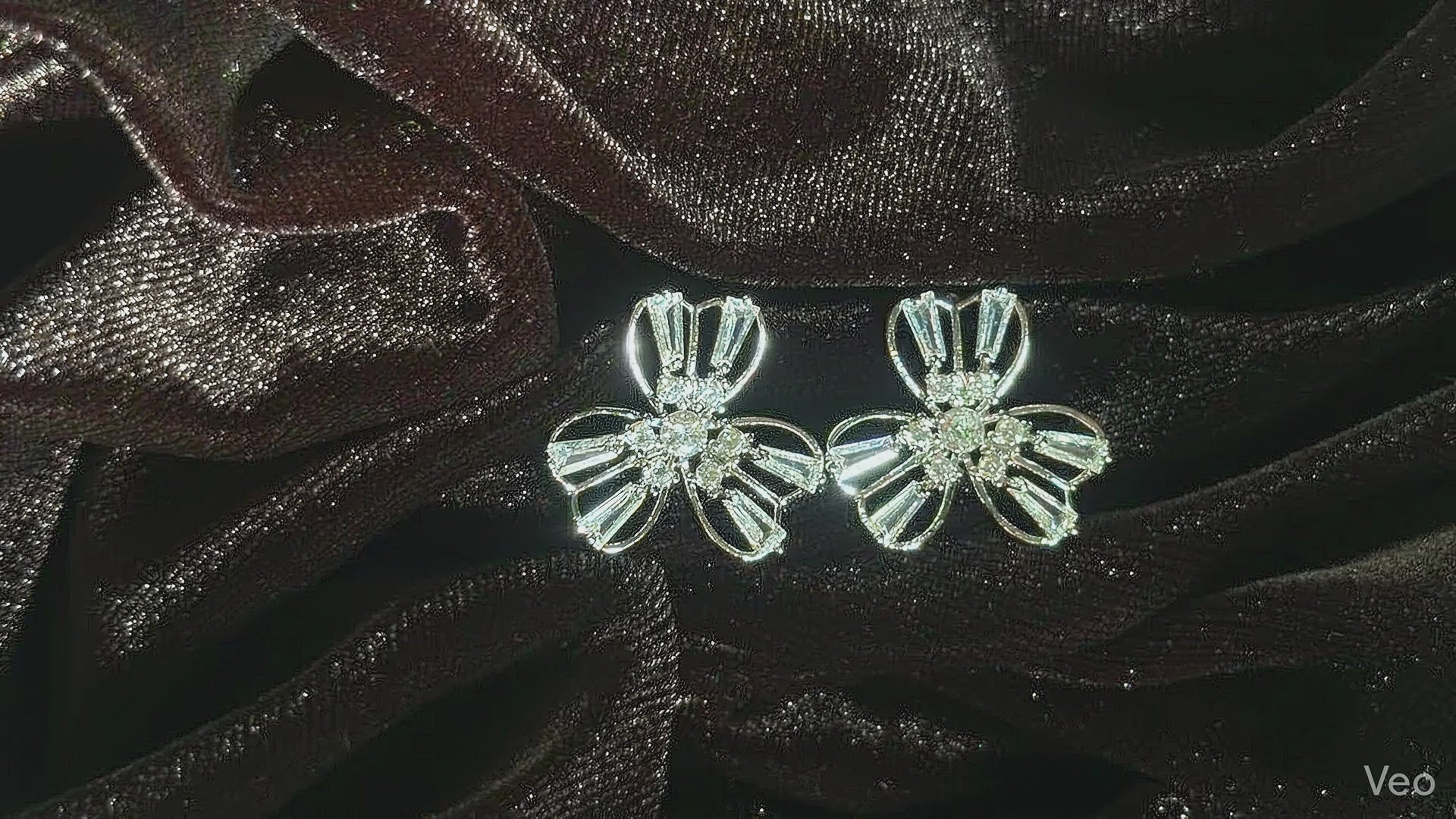 Silver Crystal Flower Stud Earrings
