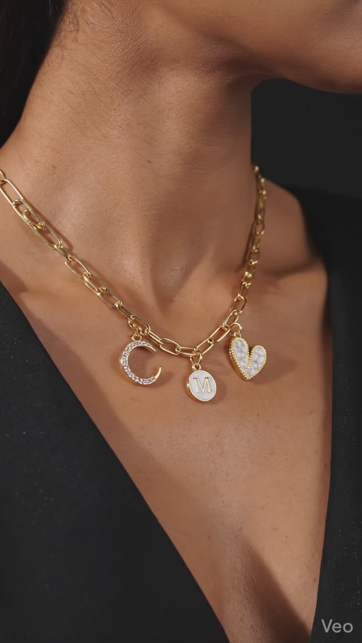 Necklace : Gold Initial  for Women - Letter Heart Charm