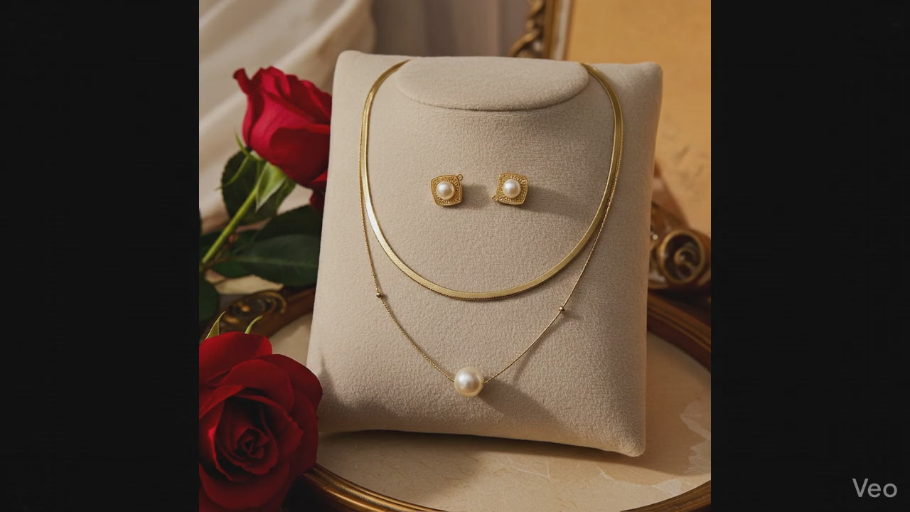 Double Layer Pearl Necklace & Earring Set