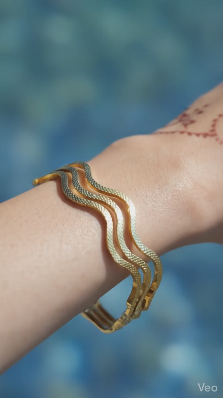 Triple Wave Herringbone Cuff Bracelet