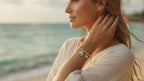Gold Blue Floral Enamel Charm Bracelet with Pearl Drops
