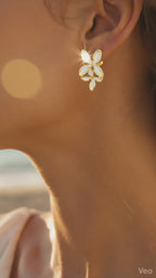 Gold White Enamel Butterfly Stud Earrings