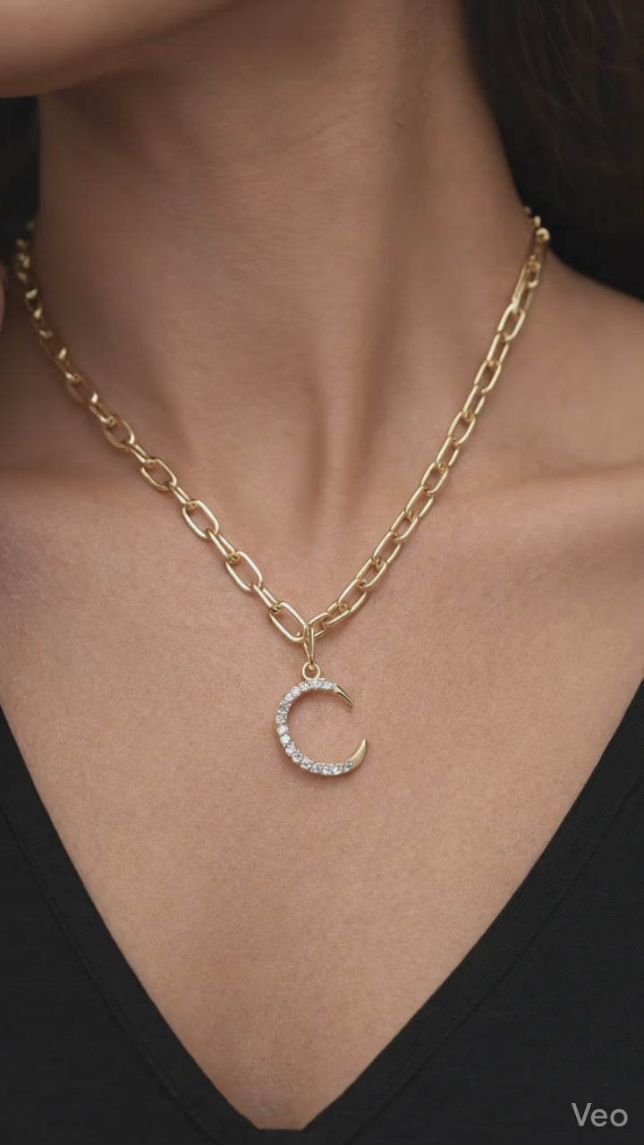 Necklace : Gold Initial C- Diamond Letter Pendant ₹299