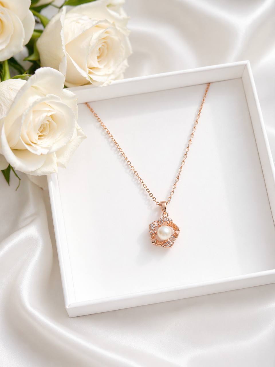 Rose Gold Pearl Pentagon Necklace