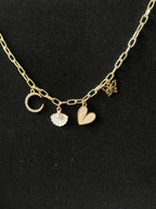 Golden Charm Link Necklace with Moon, Shell, Heart & Butterfly