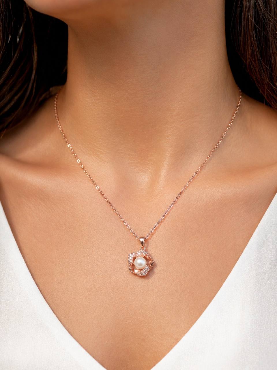 Rose Gold Pearl Pentagon Necklace