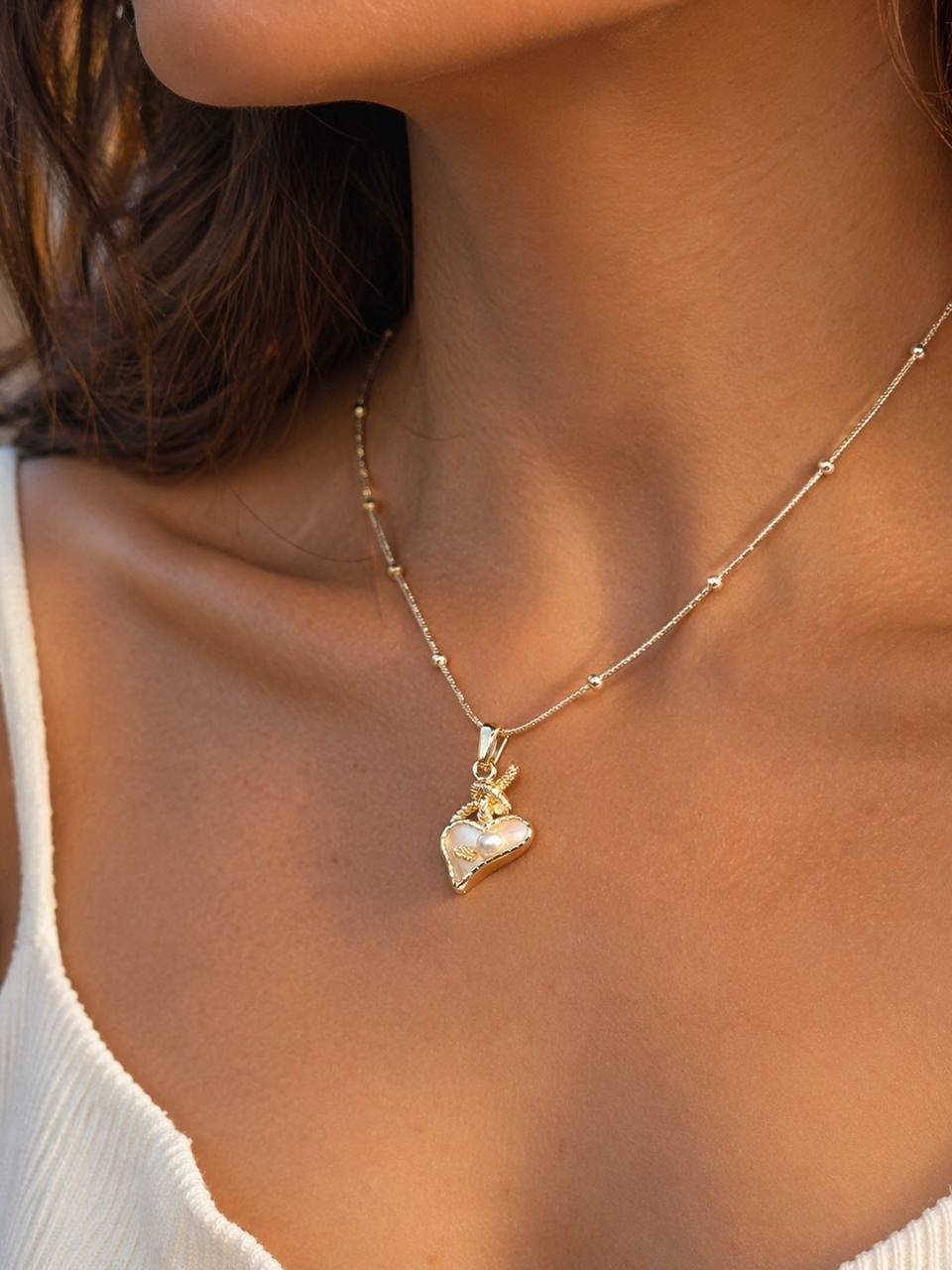 Gold Heart Pearl Necklace
