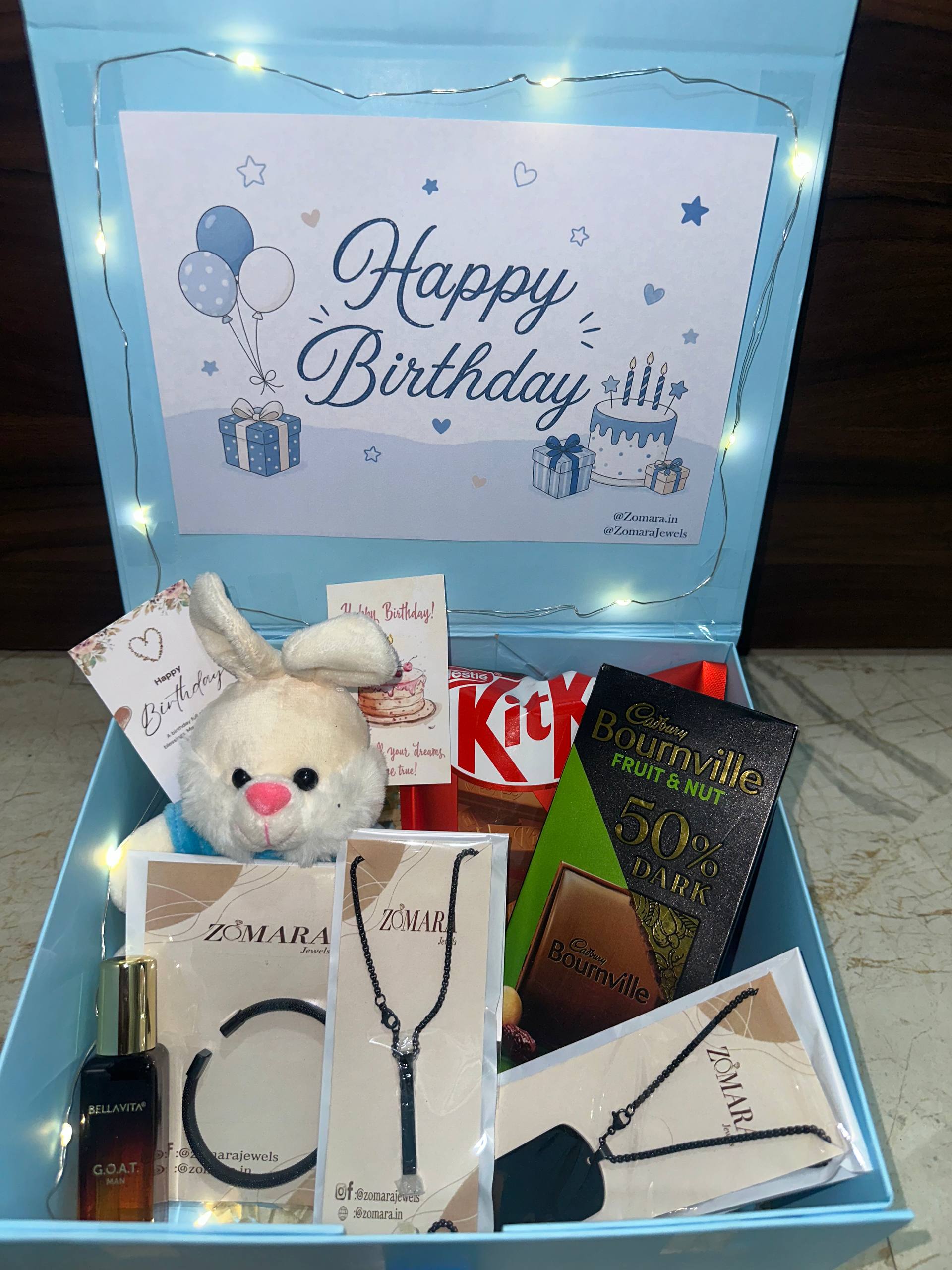 Men’s Black Jewelry Gift Hamper with Chocolate | Stylish Birthday Gift for Men
