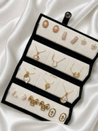 Golden Pearl & Crystal 12-Piece Jewelry Collection Set with Velvet Travel Case