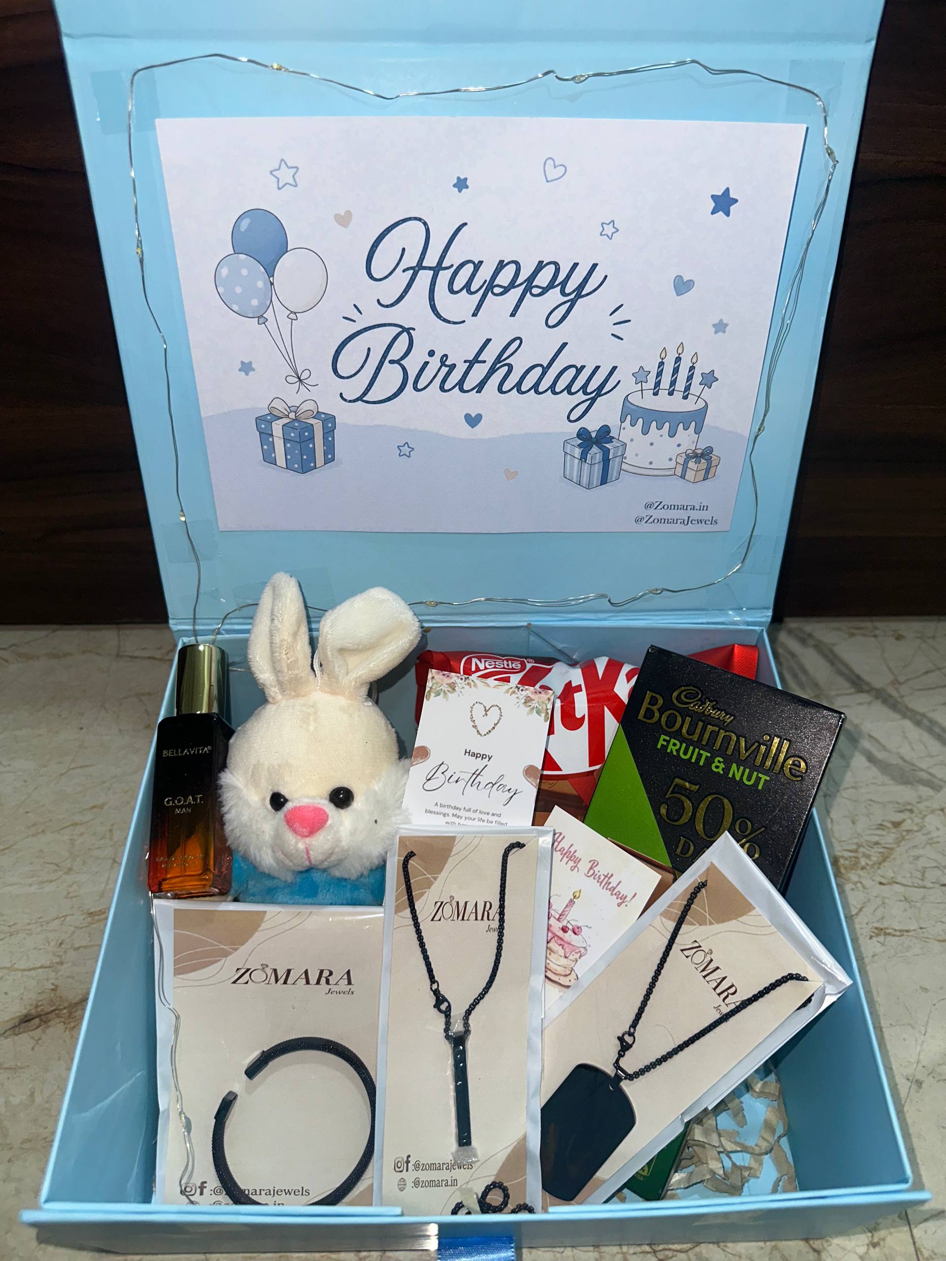 Men’s Black Jewelry Gift Hamper with Chocolate | Stylish Birthday Gift for Men