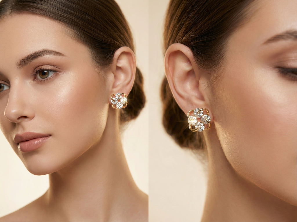 Gold Crystal Swirl Pinwheel Stud Earrings