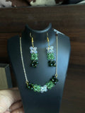 ZOMARA green crystal jewellery set with gold-plated necklace and matching earrings for women