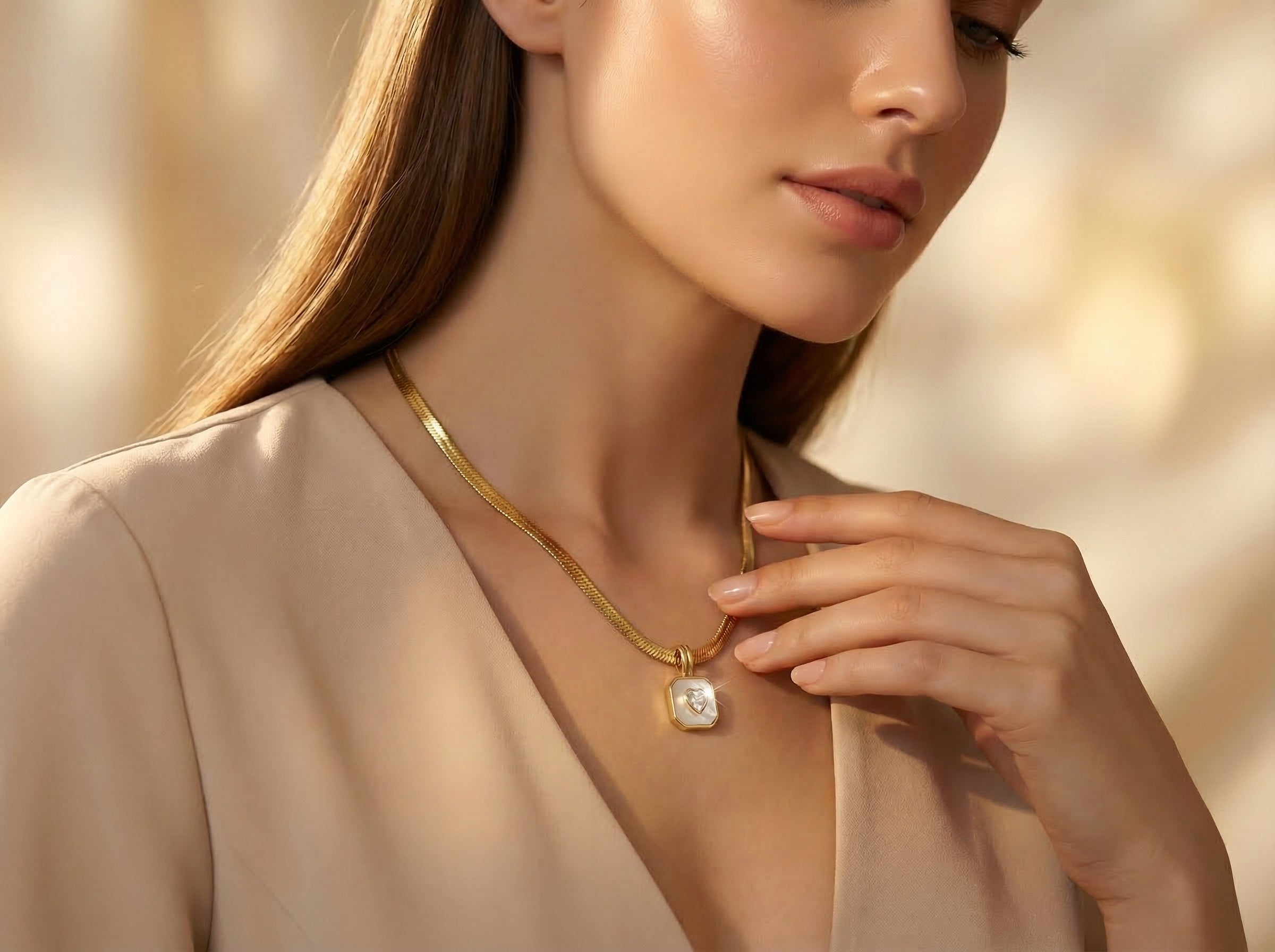 Gold Snake Chain Heart Pendant Necklace