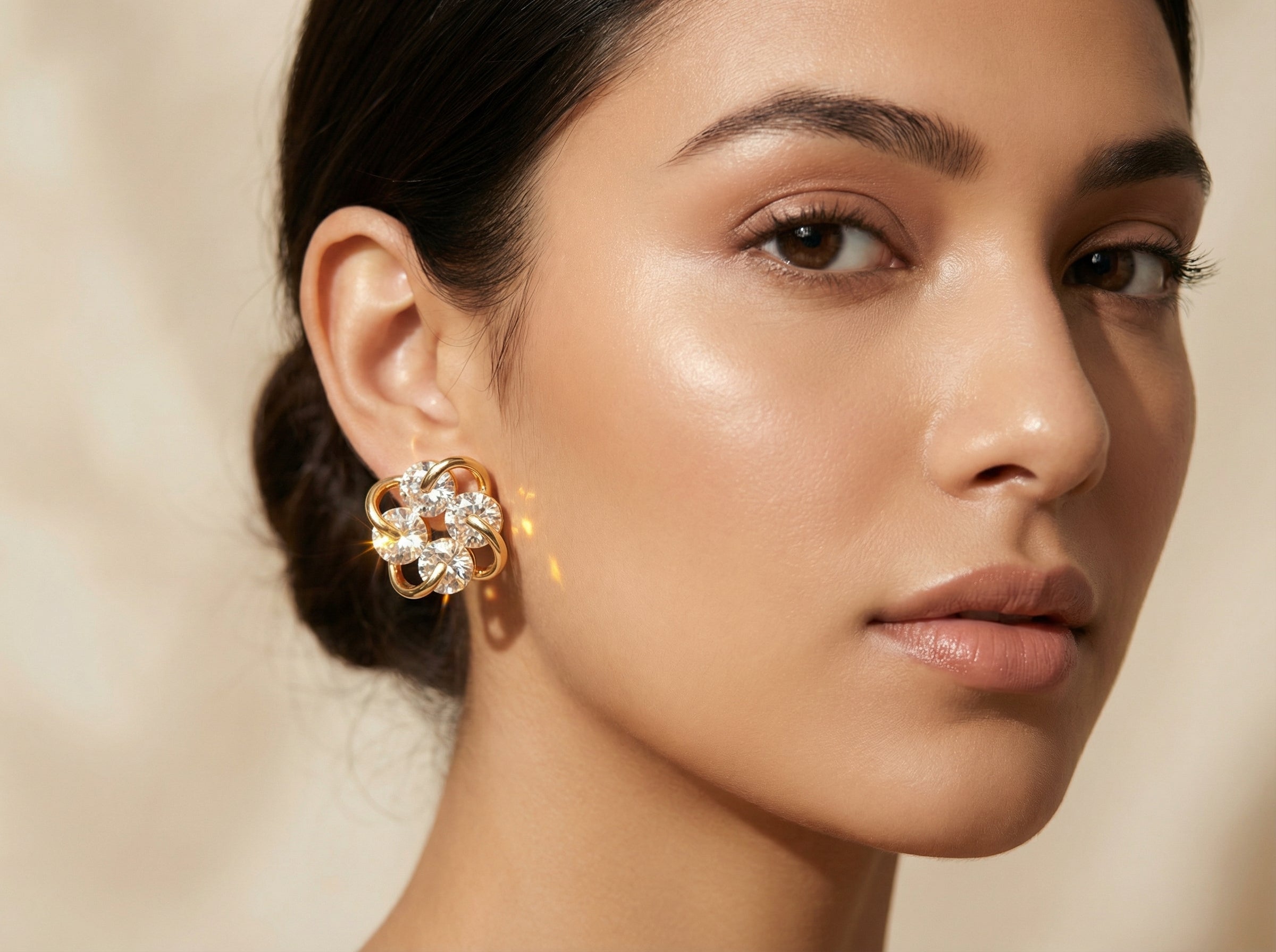 Gold Crystal Swirl Pinwheel Stud Earrings
