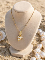 Gold Heart Pearl Necklace