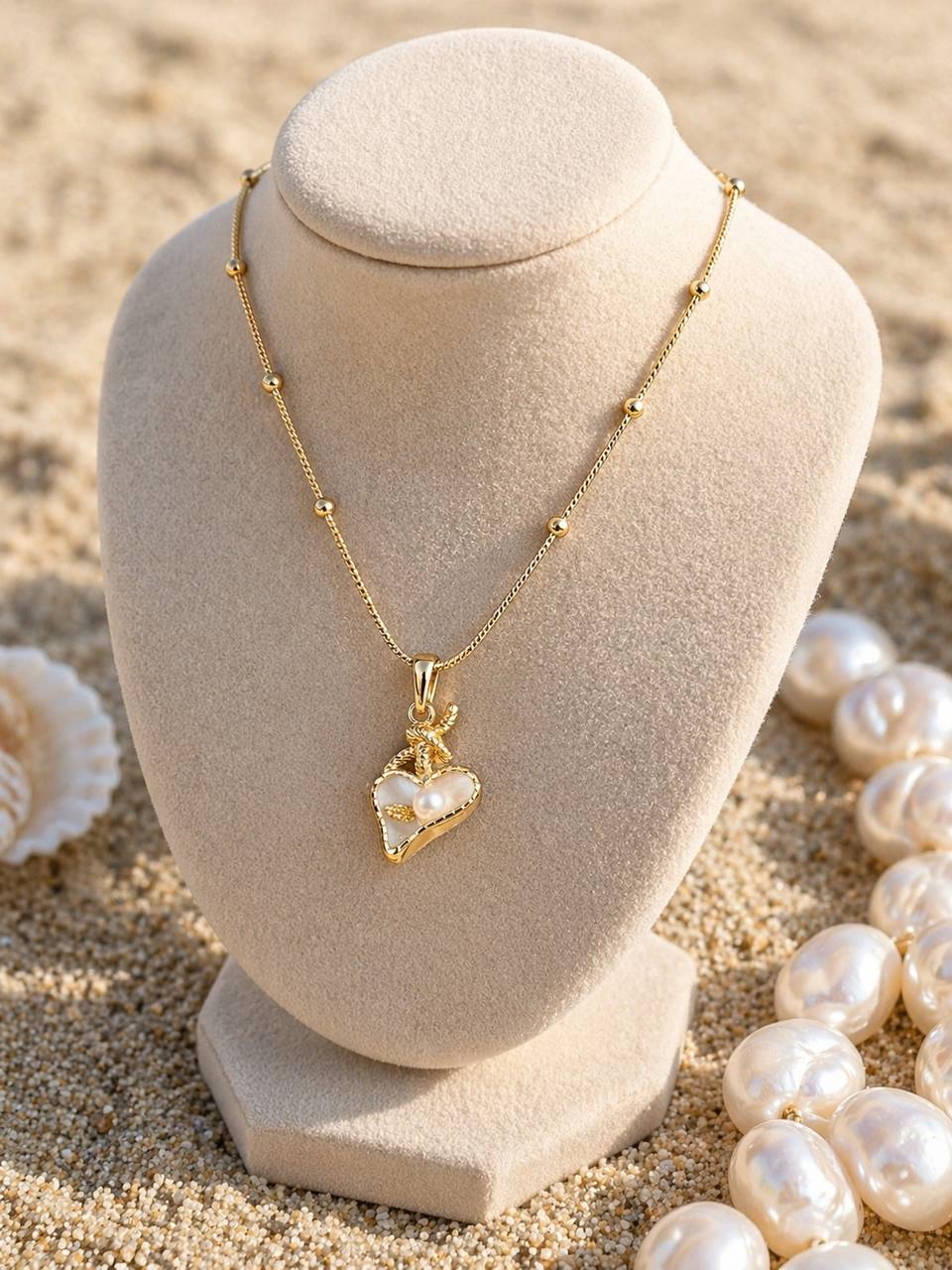 Gold Heart Pearl Necklace