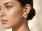 Gold Crystal Swirl Pinwheel Stud Earrings