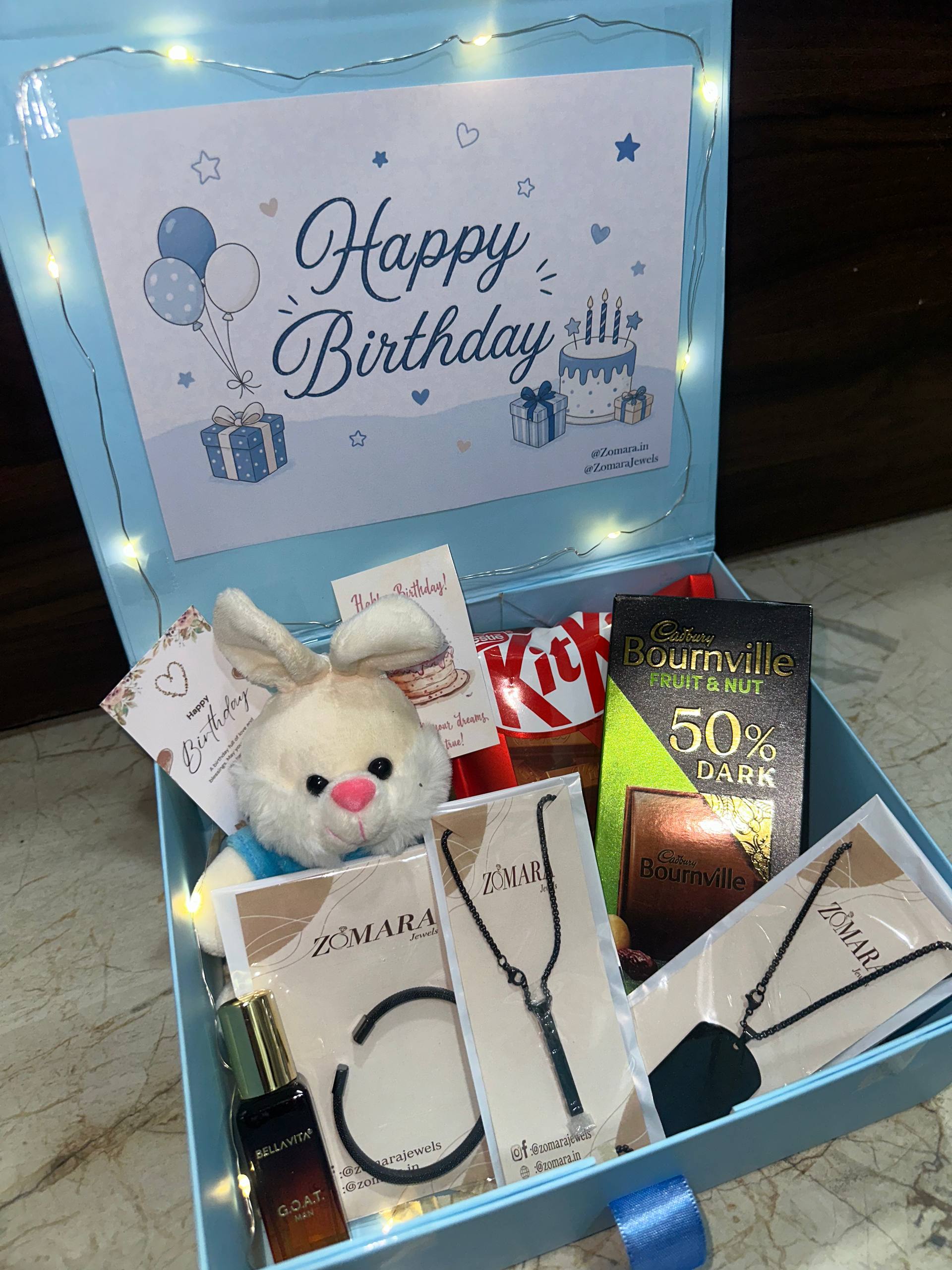 Men’s Black Jewelry Gift Hamper with Chocolate | Stylish Birthday Gift for Men