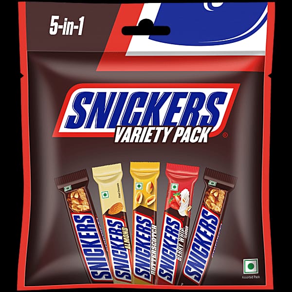 SNICKERS VARIETY PACK featuring assorted flavors in a 5-in-1 pack, perfect for sharing and enjoying.