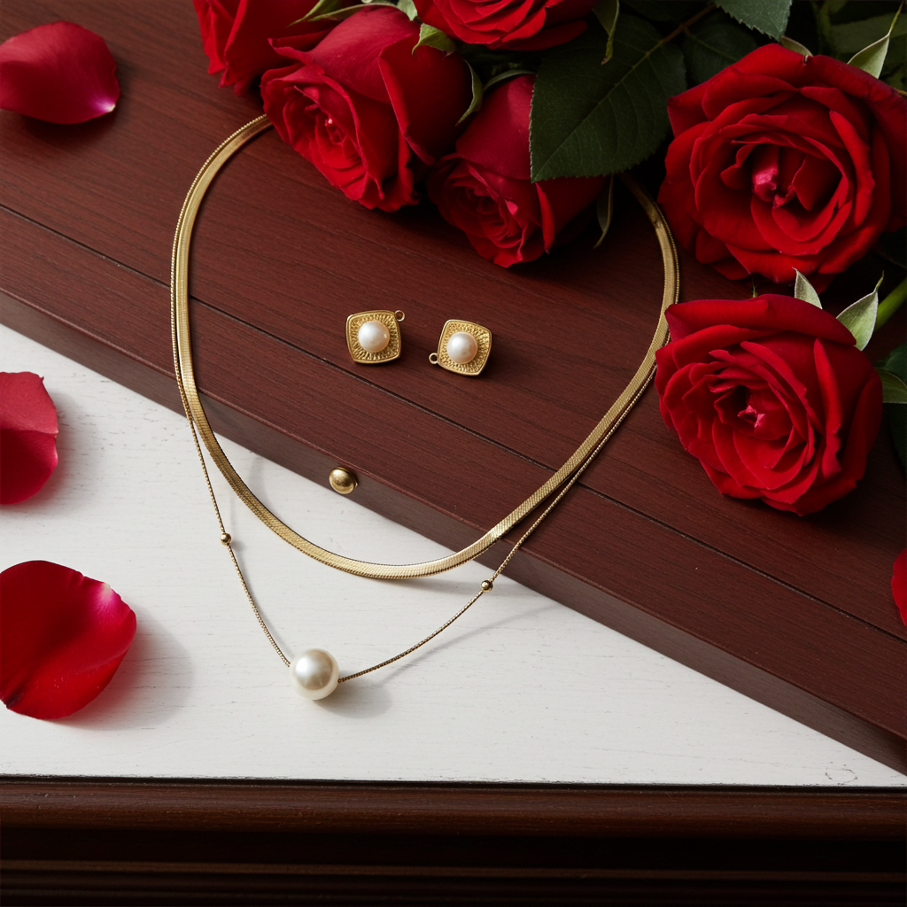 Double Layer Pearl Necklace & Earring Set